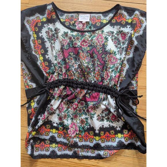 Romeo Juliet Couture Floral Paisley Print Blouse Drawstring Waist Top